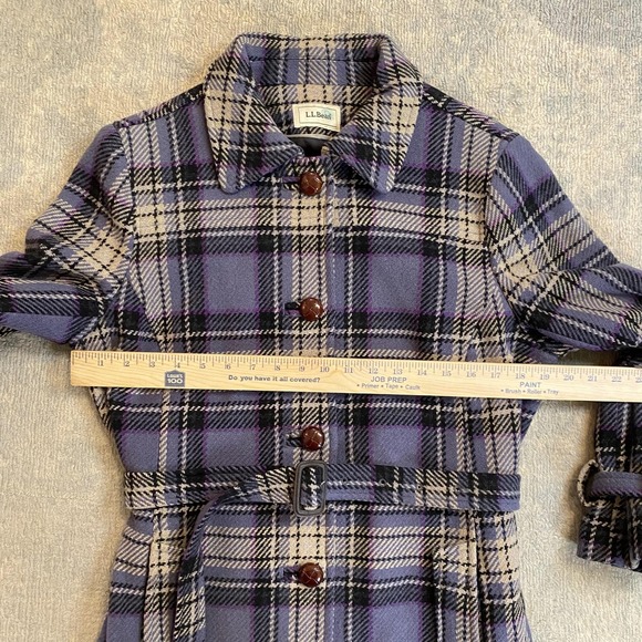 Vtg L.L.Bean Coat Women's M Purple Plaid Wool Blend Belted Button Front Winter - Picture 6 of 13